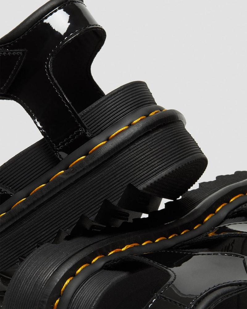 Dr Martens Blaire Patent Lær Gladiatorsandaler Dame Svarte | Norge 493FDN